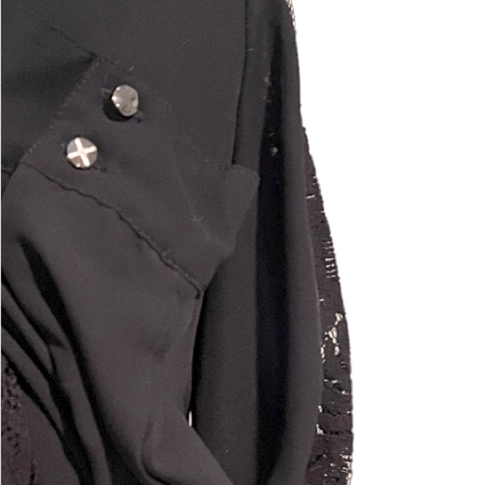 Mossino Black Lace Inset Sheer Sleeve Button Front Blouse XS Romantic Goth - Picture 5 of 9